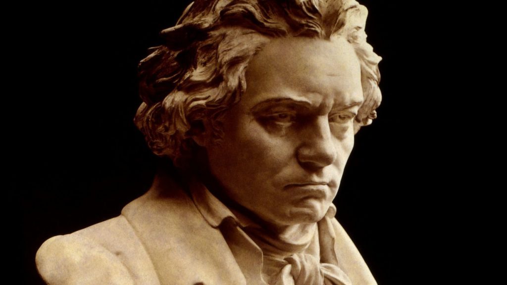 Busto di Beethoven per spiegare inégalité nell’annotazione di Beethoven allo studio n. 4 di  Cramer.